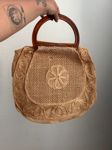 70s vintage bast tasche - tasche, jute